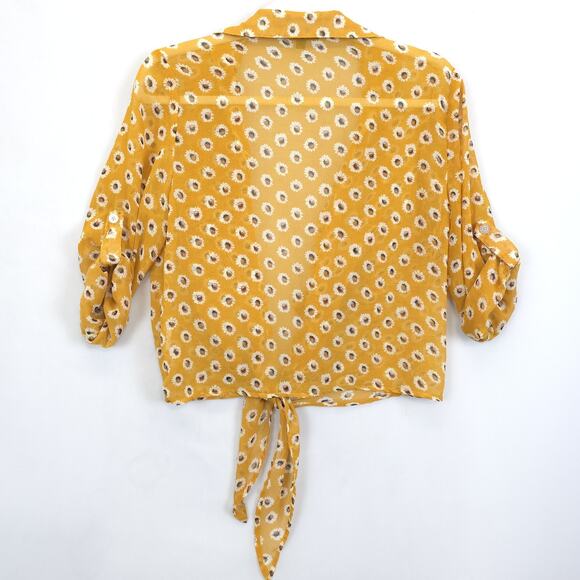 Countess Blouse Womens Medium Ditsy Daisy Floral Tie Front Sheer Ruffle Top - Picture 3 of 12